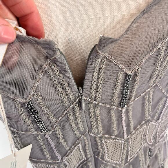 Women's Sundance sz 16 NWT Beaded mesh overlay sleeveless gray cocktail dress - Picture 6 of 6